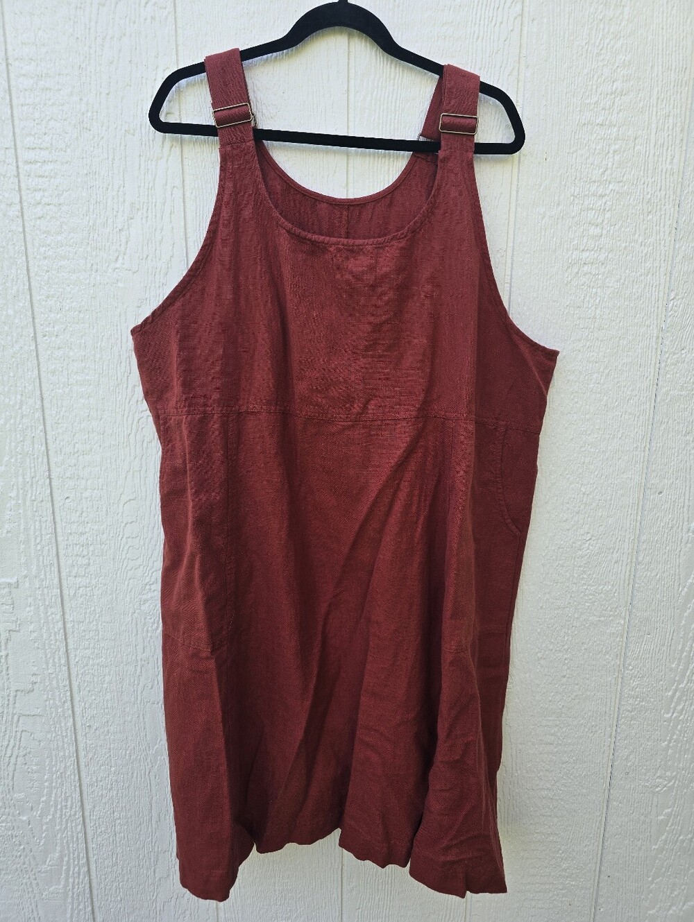 Gudrun Sjoden Adjustable-Strap Linen/Cotton Jumper Dress Brick Red XXL Pockets